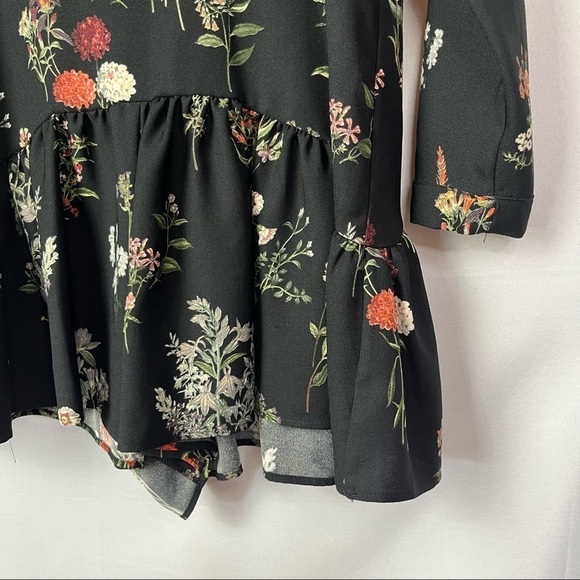 Zara Black Floral Apothecary Ruffle Hem Long Sleeve Mini Dress S - Picture 4 of 6